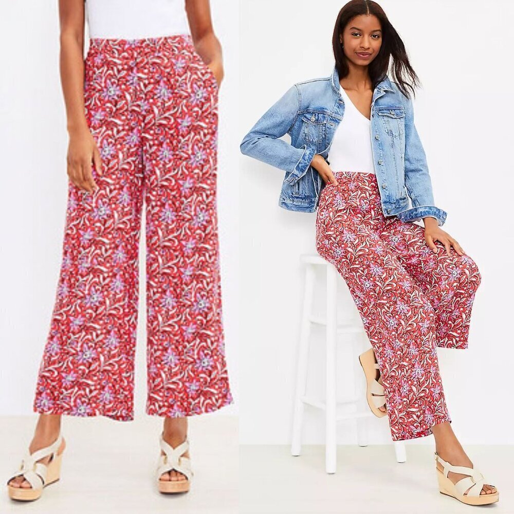 LOFT Petite Fluid Wide Leg Spring Bloom Crop Pants Size Small 26543